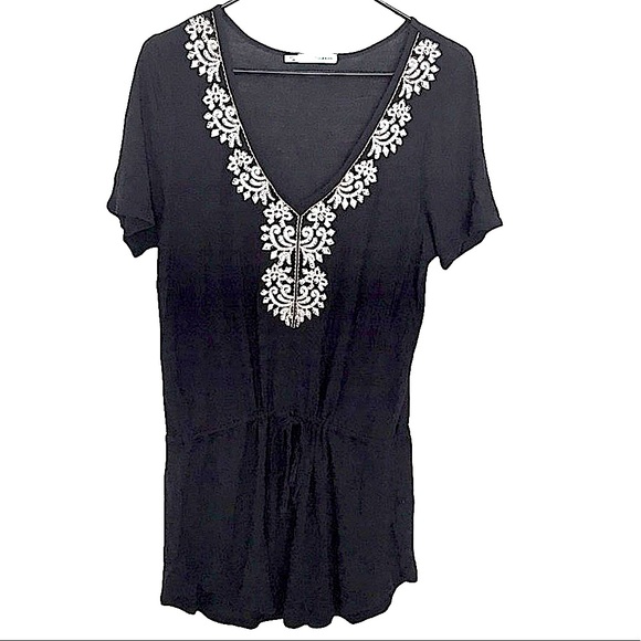 Maurices Other - Maurice’s Black Short Sleeve V-Neck Tie Waist Tunic Crocheted Swimsuit Coverup L